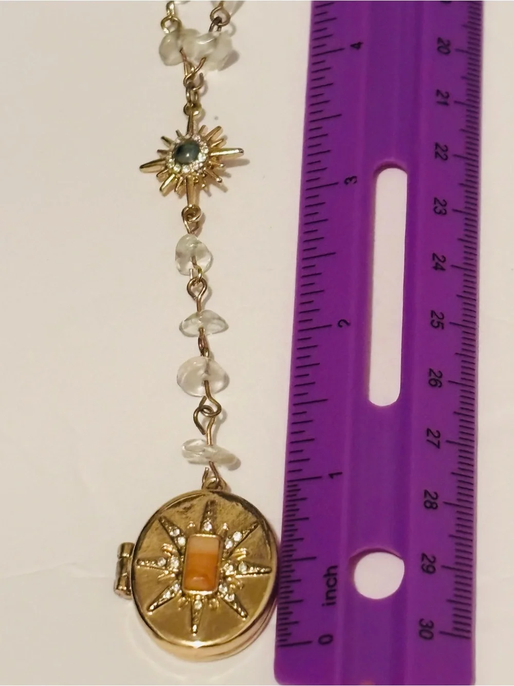 Gold-Tone & Quartz Crystal Lariat Y Style Necklace with Locket Charm ✨